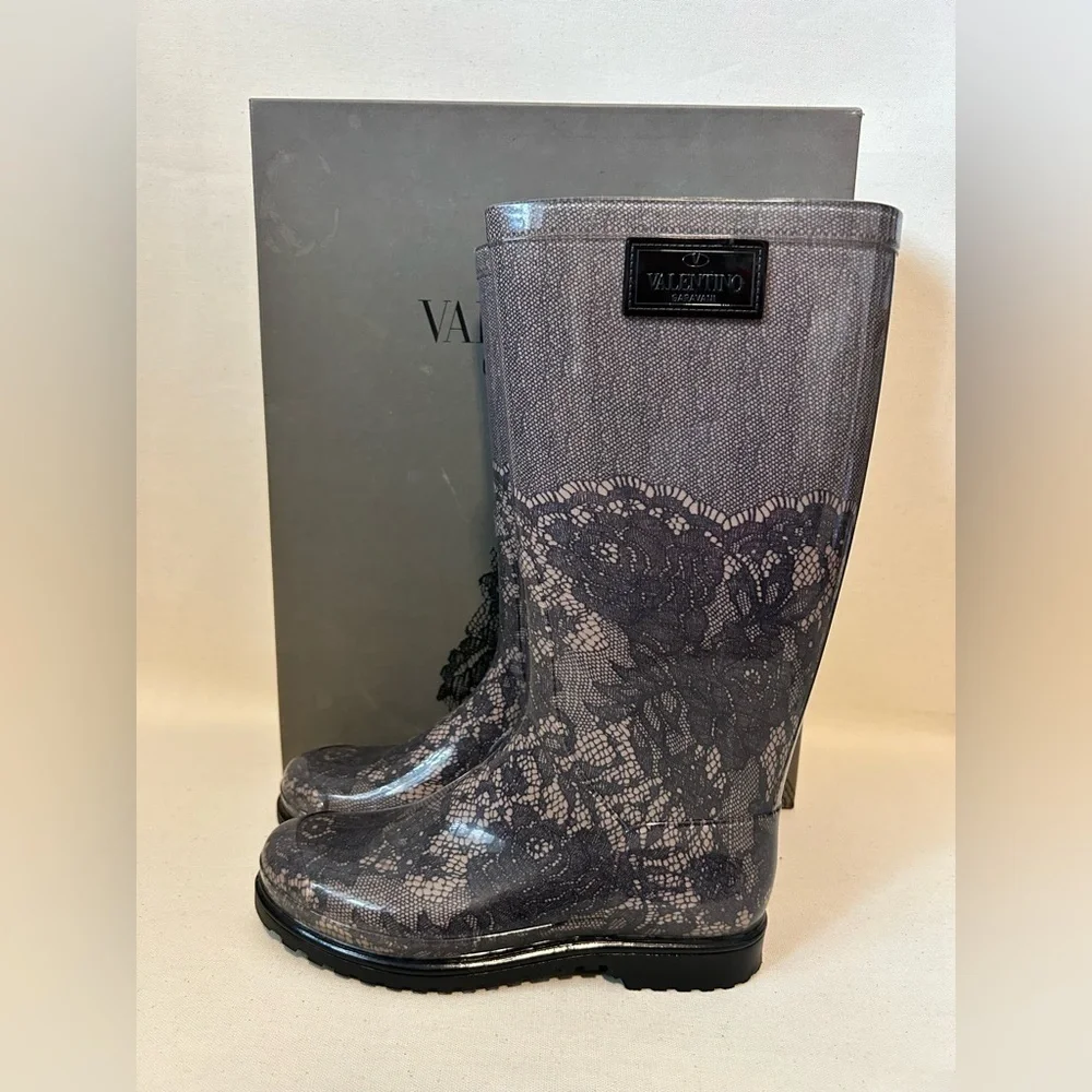 Valentino Women's Lace Patterned Rain Boots - Gray